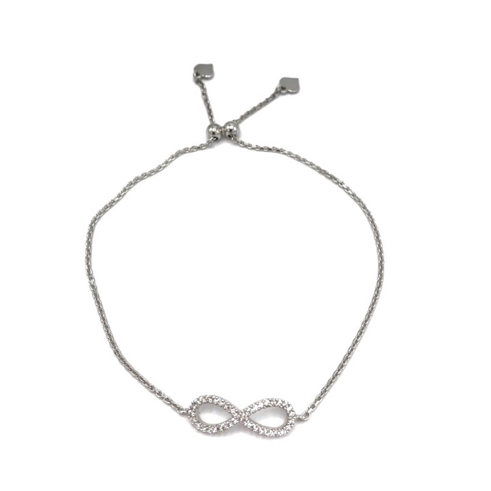 Sterling Silver 925 CZ Infinity Bolo Adjustable Bracelet GOC 925